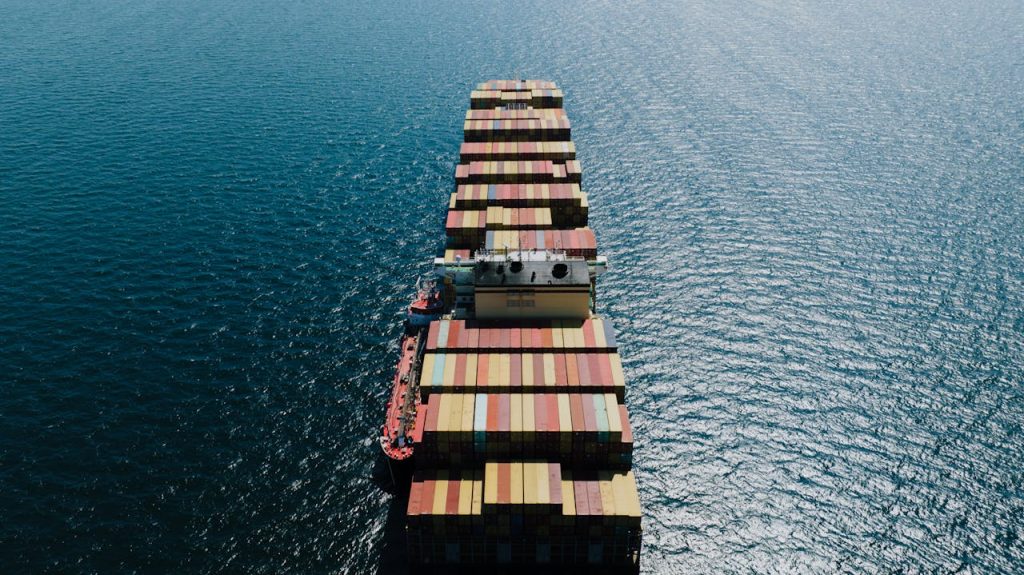 Fully Loaded Cargo Ship on a Sea